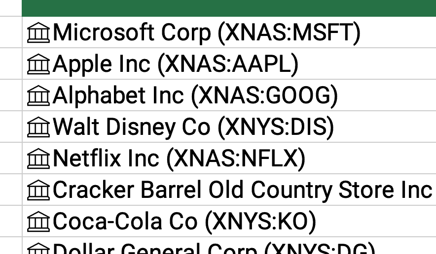 Excel stocks data type symbols