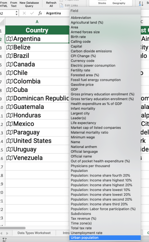 Geography data types for countries