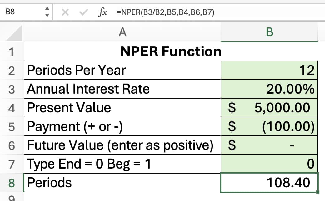 NPER function example