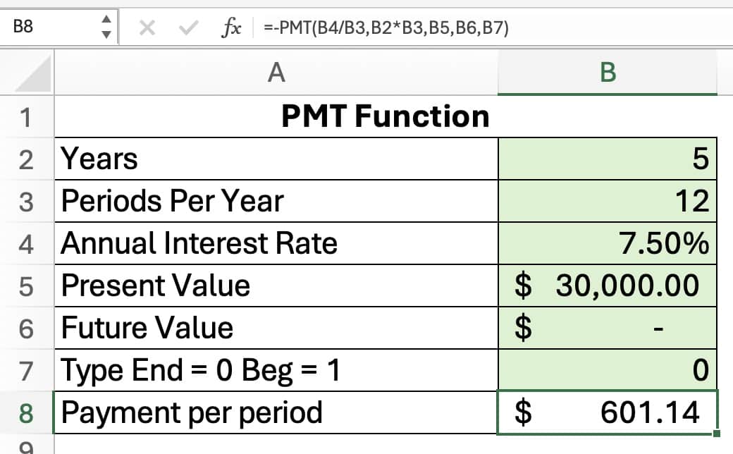 PMT function example